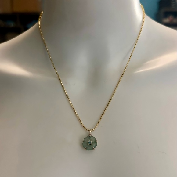 Coach Teal Resin Tea Rose Pendant 18k/.925 Necklace - Picture 1 of 8